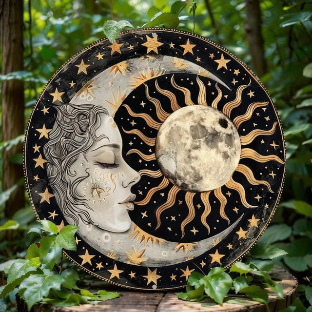 Potdemiel Wanddekoration Sonne und Mondkranz aus Metall, runde Aluminium-Metalldekoration in Multicolour, Durchmesser: 20 cm - Bild 1