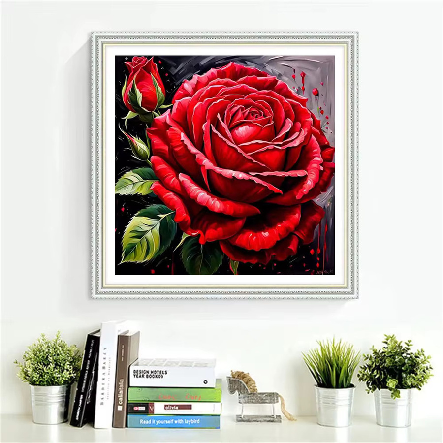 HUACAN Kreuzstich-Set mit rosaroten Blumen und floralem DMC-Garn für deine Stickerei und Wanddekoration - Bild 3
