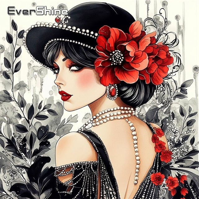 EverShine Diamantmalerei Porträt Strass-Bild mit Blumen-Dekoration, Multicolour, B/H: 20 x 20 cm - Bild 1