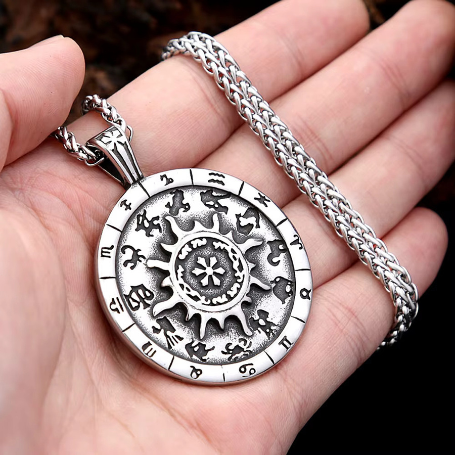 NORTHMAN Halskette, Runde Anhänger, Edelstahl, Silber, Unisex, Vintage - Bild 2