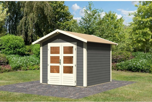Karibu Holz-Gartenhaus Tyka mit Satteldach in Terragrau, B/T: 240 x 240 cm - Bild 1