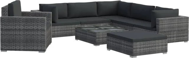 vidaXL 8-teiliges Garten-Lounge-Set aus Poly-Rattan mit Kissen in Grau - Bild 1