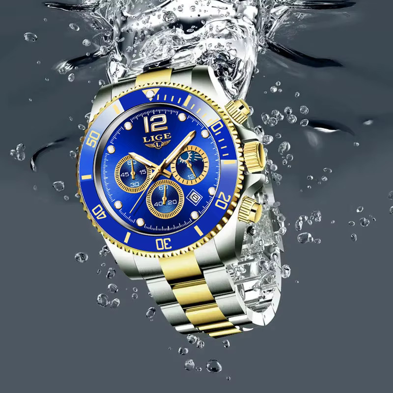 Lige Armbanduhr Edelstahl, Quarz, Blau, Herren - Bild 4
