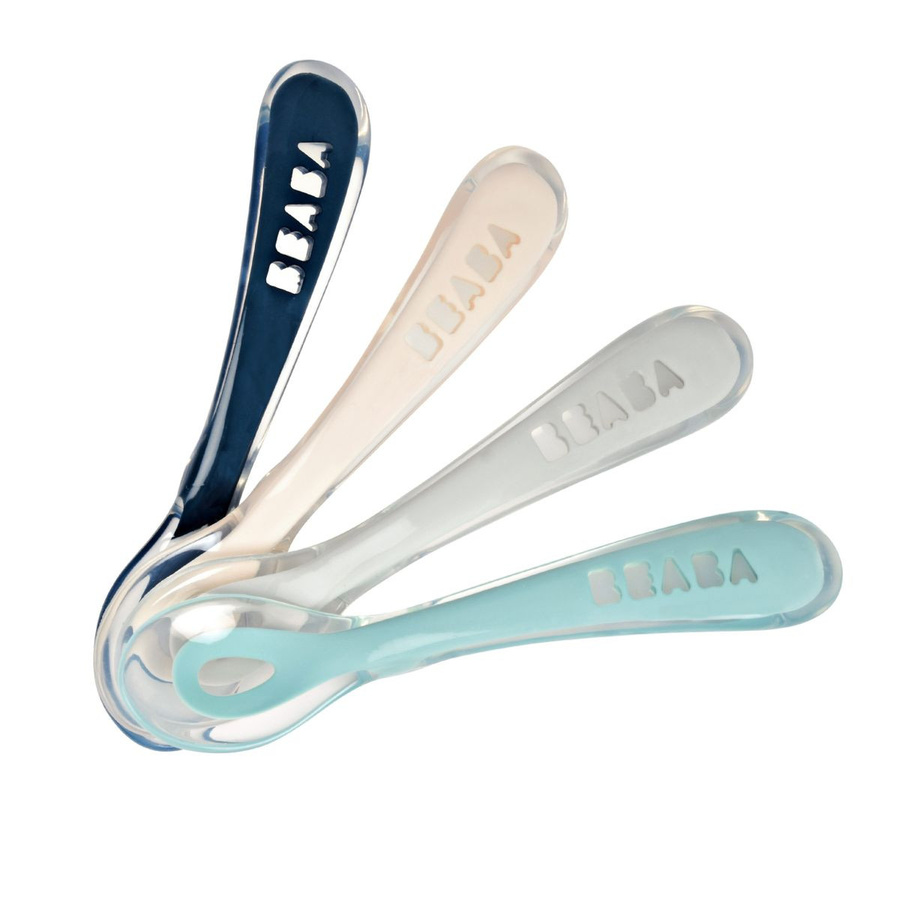 Beaba Silikon-Löffel Set 4er Pack Drizzle in Blau, Pink und Multicolour, BPA-frei und ergonomisch gestaltet - Bild 1