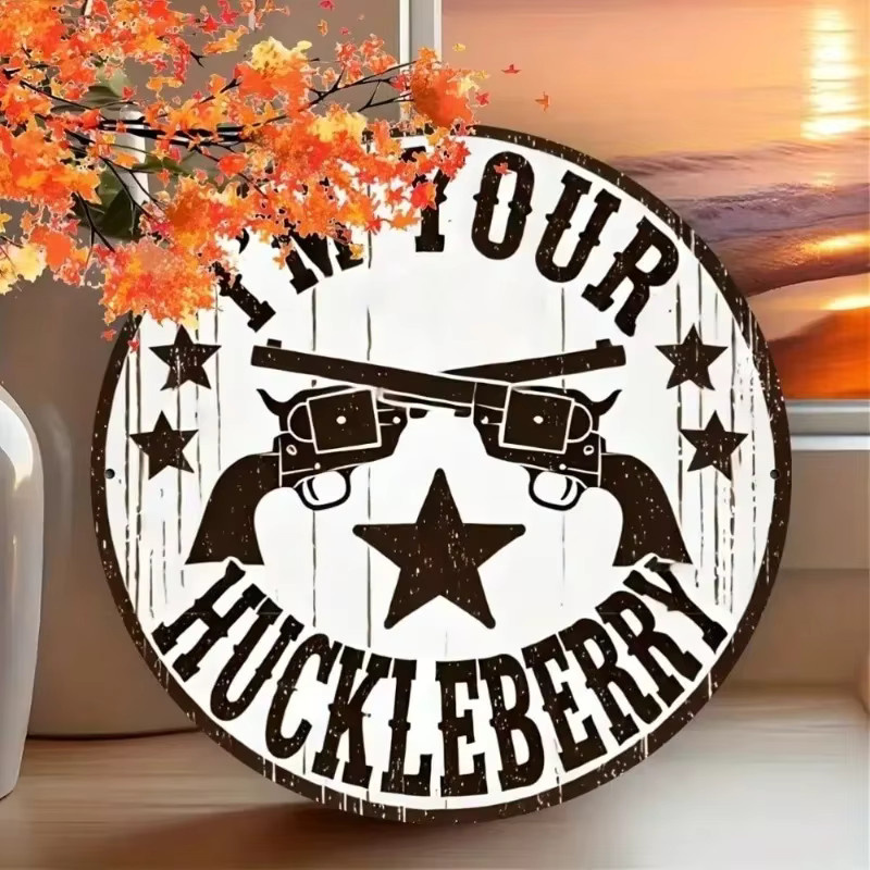 Rundes Wandschild aus Holz im Vintage-Stil mit I'm Your Huckleberry Design von Potdemiel, Durchmesser: 20 cm - Bild 4