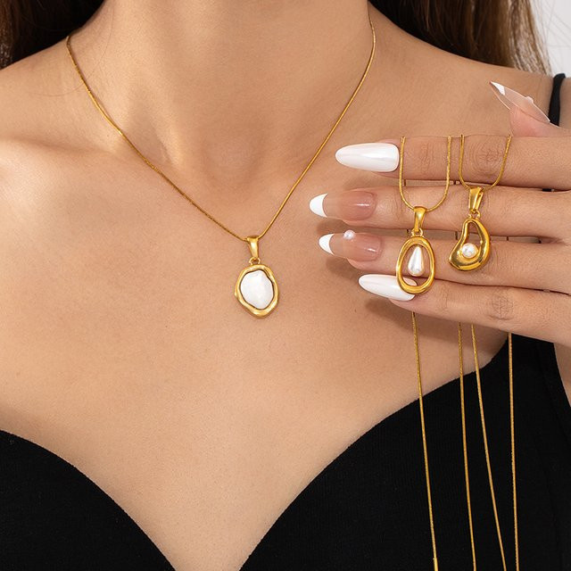 ANENJERY Halskette Edelstahl, Perle, Gold, Damen - Bild 1