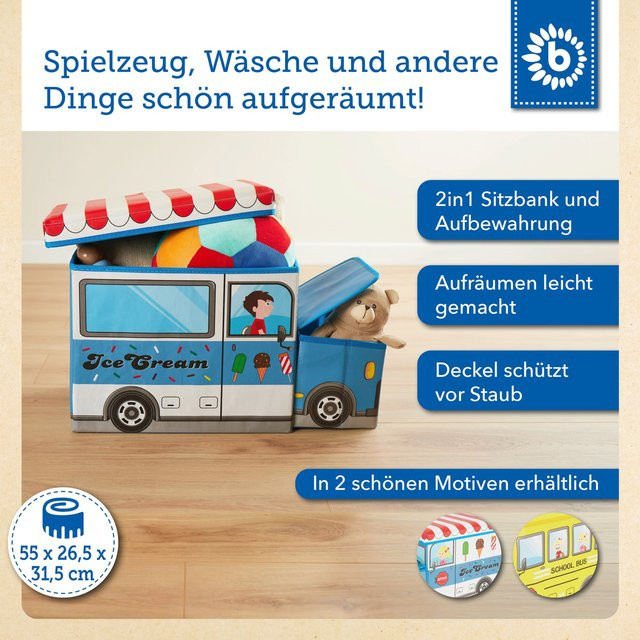 Bieco Aufbewahrungsbox für Kinder mit Deckel, Icecream Design, Blau/Mehrfarbig, B/T/H: 55,0 x 26,5 x 31,5 cm - Bild 1