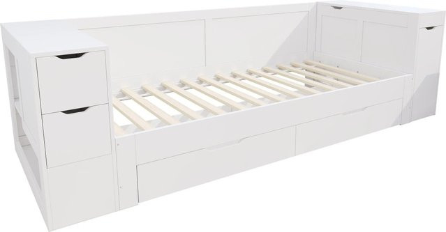 KOMHTOM Kinderbett Daybed als Einzelbett mit Schubladen, Regalen und Nachttisch in Weiß, B/T/H: 200 x 90 x 60 cm - Bild 1