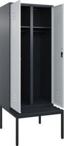 C+P Spind Classic PLUS Schwarz-Weiß-Spind mit Sitzbank, 2 Abteile, B/T/H: 212 x 80 x 81,5 cm, mit Zylinderschloss und Kunststoff-Sitzfläche - Bild 1