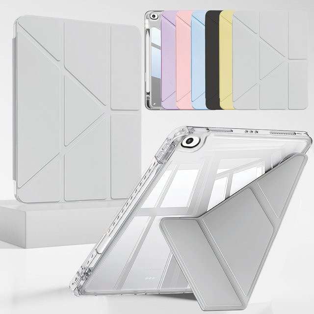 PHYLYN Y-förmige Acrylhülle für iPad 5. 6. Generation 2017 2018 Air 1 2 9,7 Zoll, transparent/pink mit Bleistiftschlitz und Auto-Sleep-Wake-Funktion - Bild 1