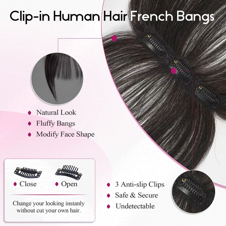HAIRCUBE Clip-in-Air-Wispy-Fransen aus 100 % Echthaar, Schwarz, Damen - Bild 5