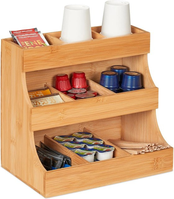 Relaxdays Kaffee Organizer aus Bambus in Natur mit 9 Fächern, B: 24 cm, T: 26,5 cm, H: 17,5 cm - Bild 1