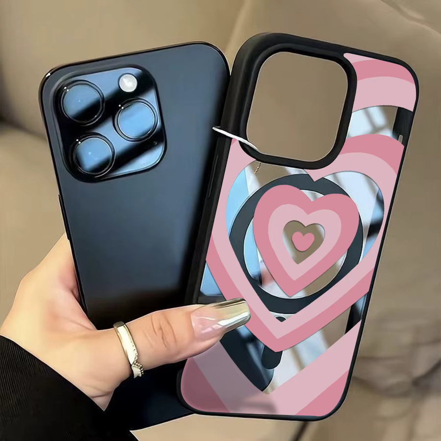 Stoßfeste MagSafe Handyhülle mit rosa Liebesherz für iPhone 16, 17, 15, 14, 13, 12, 11 und Pro Max aus mattem, klarem Acryl in Pink - Bild 4