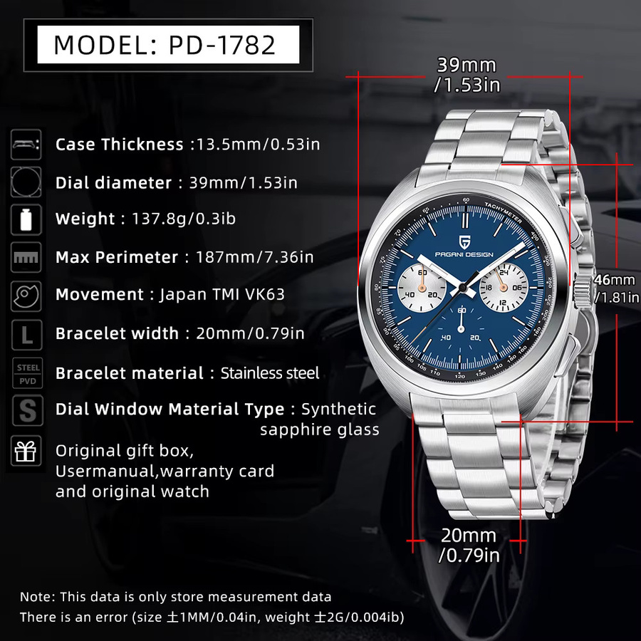 PAGANI DESIGN Chronograph, Herrenuhr, Quarz, Blau, Edelstahl, Silber - Bild 7