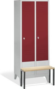 C+P Umkleidespind Classic mit Sitzbank, 2 Abteile, Front Rubinrot, Korpus Lichtgrau, H x B x T: 185 x 81 x 50 cm - Bild 1