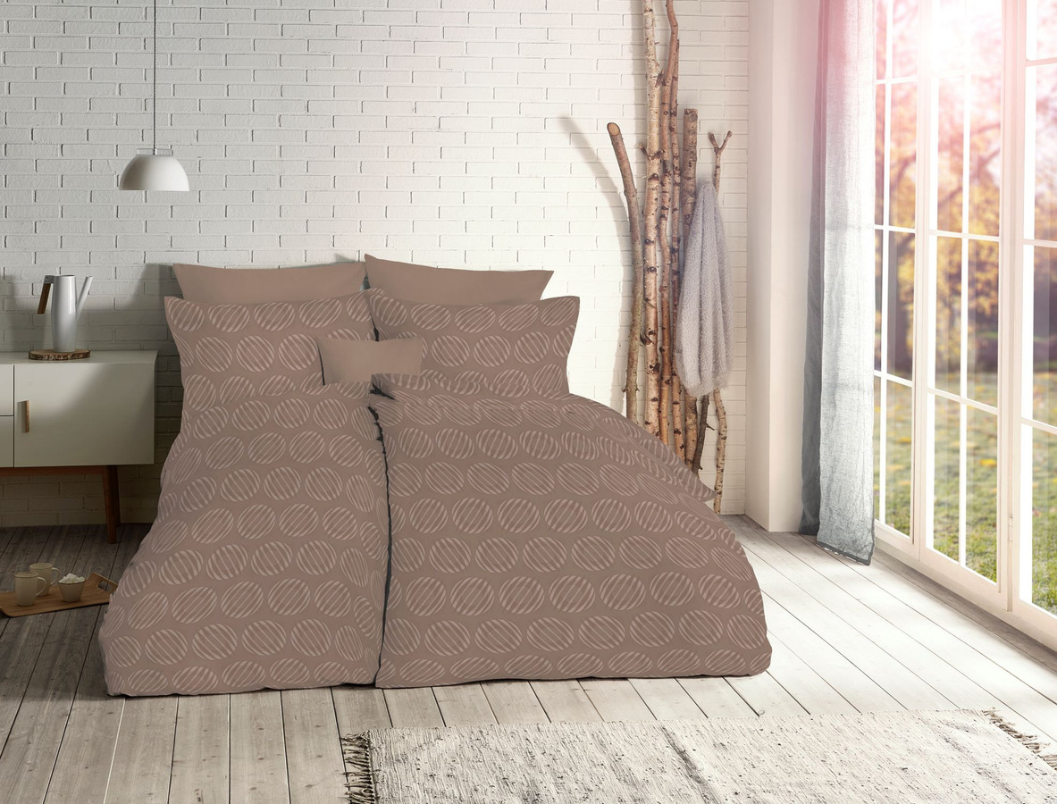 Fleuresse Jacquard Bettwäsche mit Punkt-Kreis-Muster in Sand, bestehend aus Bettbezug und Kissenbezug, B/H: 155 x 220 cm und 80 x 80 cm - Bild 1