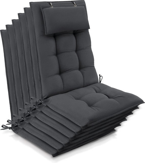 Beautissu 6er Set Sun-HL Hochlehner Auflage Anthrazit B: 120 cm, T: 50 cm, H: 8 cm - Bild 1