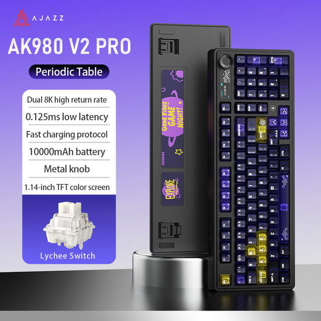 Ajazz AK980 V2/PRO Mechanische Gaming-Tastatur in Schwarz-Grau mit 10000mAh Akku, kabellose Verbindung in drei Modi, Hot-Plug, 96%-Layout und seitlicher LED-Beleuchtung - Bild 1