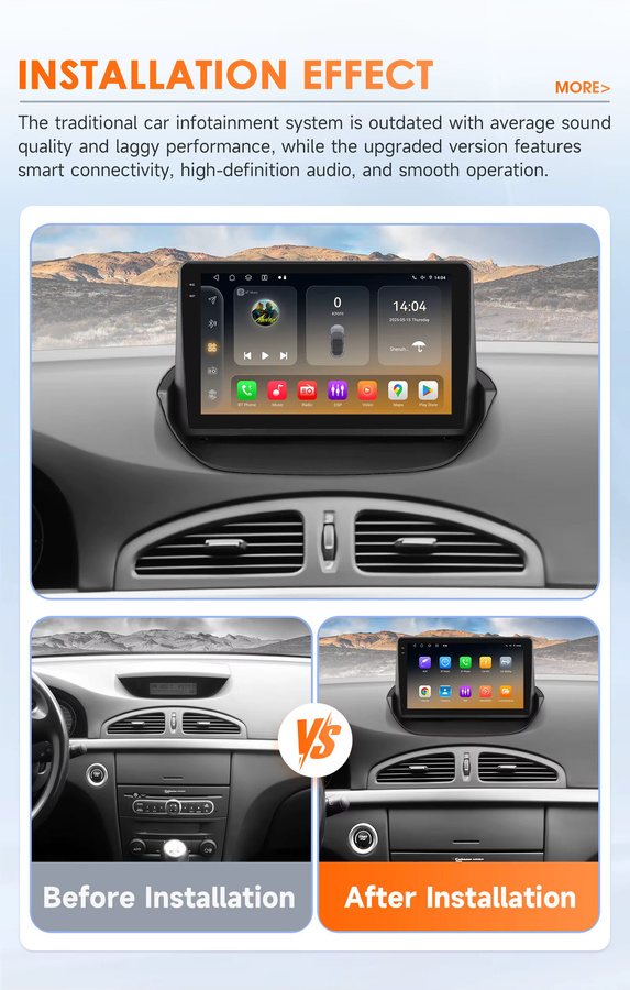 Hizpo Drahtloses CarPlay und Android Auto Autoradio für Renault Laguna 2 2001–2007 mit AI GPS 2Din 4G-LTE DSP und Snapdragon 6115 in Schwarz - Bild 2