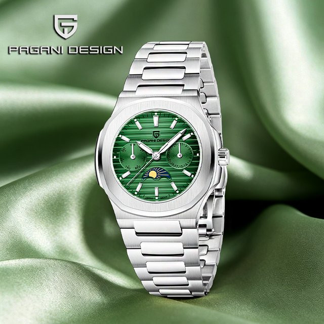 Pagani Design Armbanduhr, Quarz, Edelstahl, Grün, Saphirglas, Herren - Bild 1