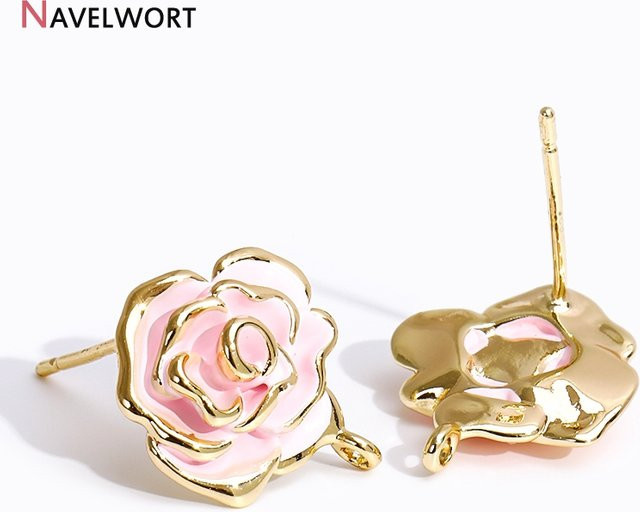 Ohrstecker NAVELWORT, Messing, Roségold, Blume, Unisex - Bild 1