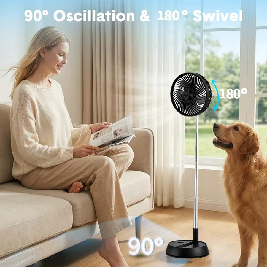TENGKESi Faltbarer vertikaler elektrischer Tischventilator mit Fernbedienung und geräuscharmem Betrieb in Schwarz - Bild 4