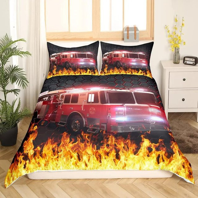 Lodestar Bettwäsche-Set Feuerwehrauto Rot mit Deckenbezug und Kissenbezügen aus Polyester für Kinder, B/H: 155 x 215 cm - Bild 1