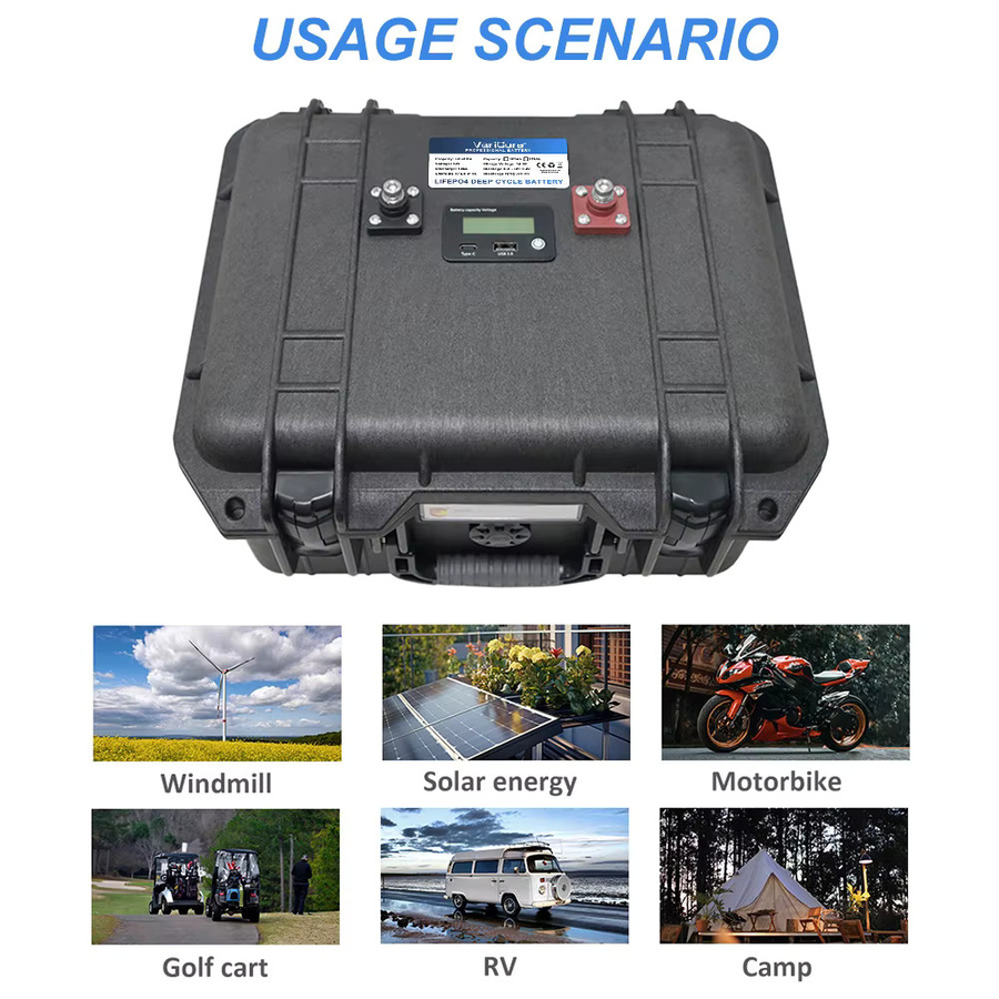 VariCore STX LiFePO4 Batterie 12,8V 100Ah mit 4s BMS, tragbare Kofferbatterie in Schwarz für Motorräder, Solarenergie, Windkraftanlagen, Golfcarts und Wohnmobile - Bild 4