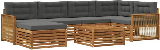 vidaXL Outdoor-Sofagarnitur L-Form aus Akazienholz mit 7 Kissen in Natur und Anthrazit - Bild 1