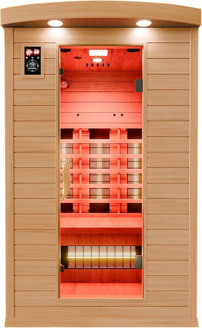 Dewello Infrarotkabine Hyder Infrarotsauna für 2 Personen aus Hemlock Holz in Braun B: 115 cm, T: 105 cm, H: 190 cm mit 6 Vollspektrumstrahlern, Radio und Farblicht - Bild 1