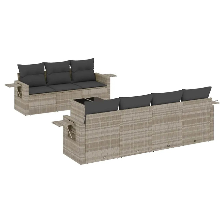 vidaXL 8-teilige Garten-Sofagarnitur aus Polyrattan in Hellgrau mit Kissen und Gartentisch - Bild 2