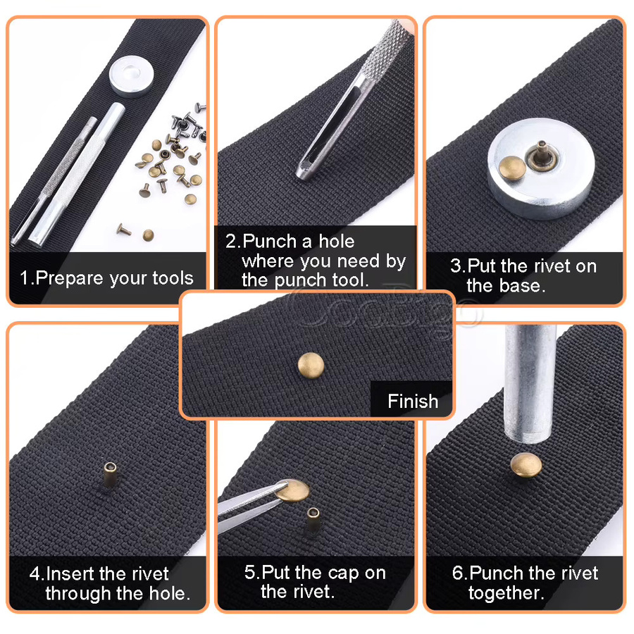 CooBigo 500 Sets Runde Einzelkappen aus Stahl in Silber, 3 mm Metallrohrnieten für Leder, Taschen, Hüte und DIY-Bastelprojekte - Bild 5