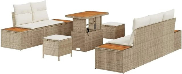 vidaXL Garten-Sofa-Set aus Poly-Rattan in Beige mit 8 Teilen und Kissen - Bild 1