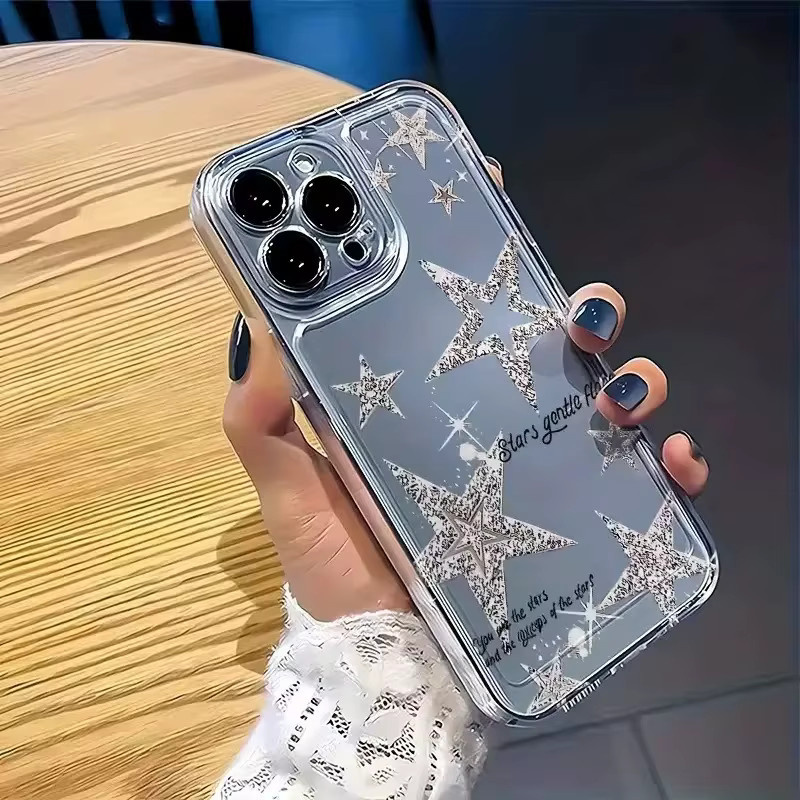 Transparente Handyhülle mit glänzendem Sternmuster für Apple iPhone 11 bis iPhone 17 Pro Max aus weichem TPU - Bild 4
