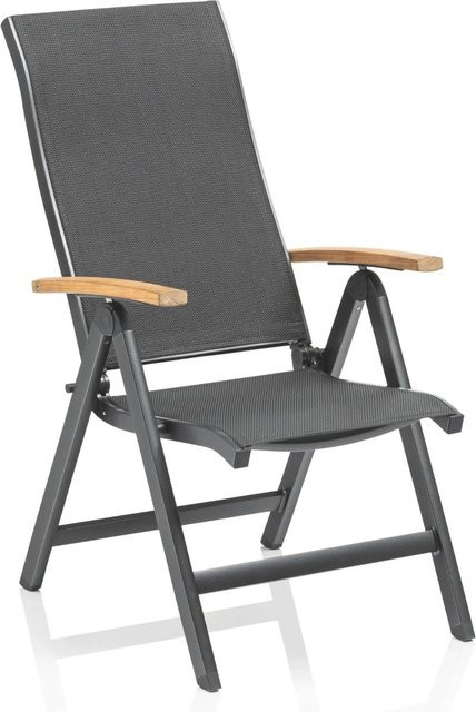 Kettler SLEEK CURVE Multipositionssessel Gartensessel in Anthrazit mit Teakholz und Aluminiumgestell - Bild 1