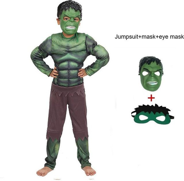 Marvel Superheld Hulk Kostüm Set, Muskel-Overall mit Maske, Umhang & Schild, Grau - Bild 1