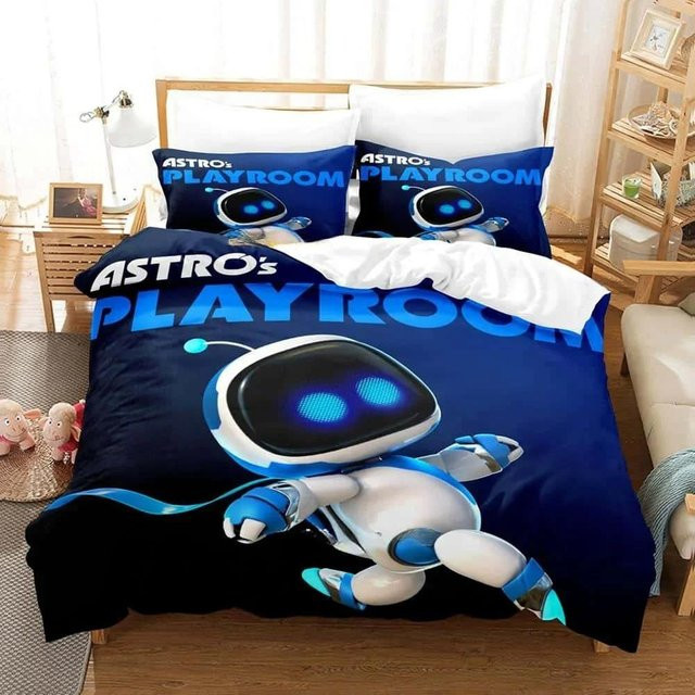 Astro Bot Bettwäsche Set mit 3D-Druck, dreiteiliges Microfaser-Bettwäsche-Set für Erwachsene und Kinder, Blau, B/H: 180 x 210 cm - Bild 1