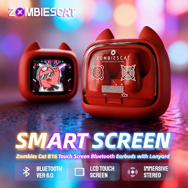 Zombiescat TWS Bluetooth 6.0 Kopfhörer mit Touchscreen, ENC Anrufgeräuschunterdrückung und HiFi-Klang in Beige - Bild 1