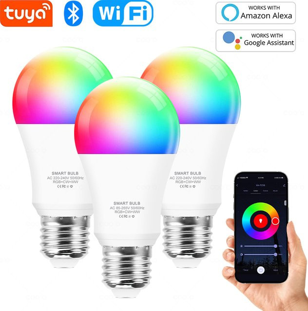 Tuya Smart LED-Glühbirne E27 mit WiFi und Bluetooth, 15W RGBW, kompatibel mit Amazon Alexa und Google Home via Smart Life App - Bild 1