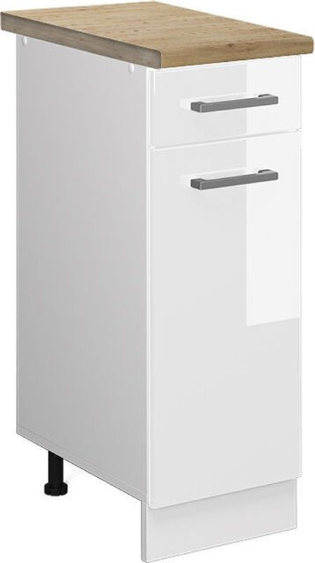Vicco Küchenunterschrank R-Line in Weiß Hochglanz und Apfel Eiche mit Drehtüren, B: 60 cm, H: 81,6 cm, T: 30 cm - Bild 1