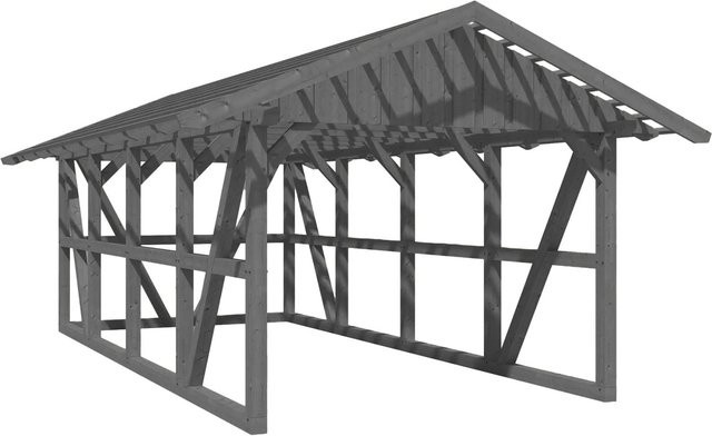 Skan Holz Carport Schwarzwald aus Fichtenholz mit Satteldach, Dachlattung und Rückwand in Grau, B/T/H: 424 x 772 cm - Bild 1