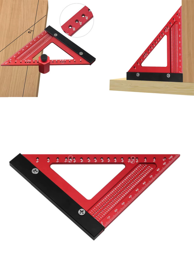 GDART Dreiecklineal aus Aluminiumlegierung für Holzbearbeitung und Zimmerei in Rot mit Lochpositionierung und Messfunktion - Bild 6