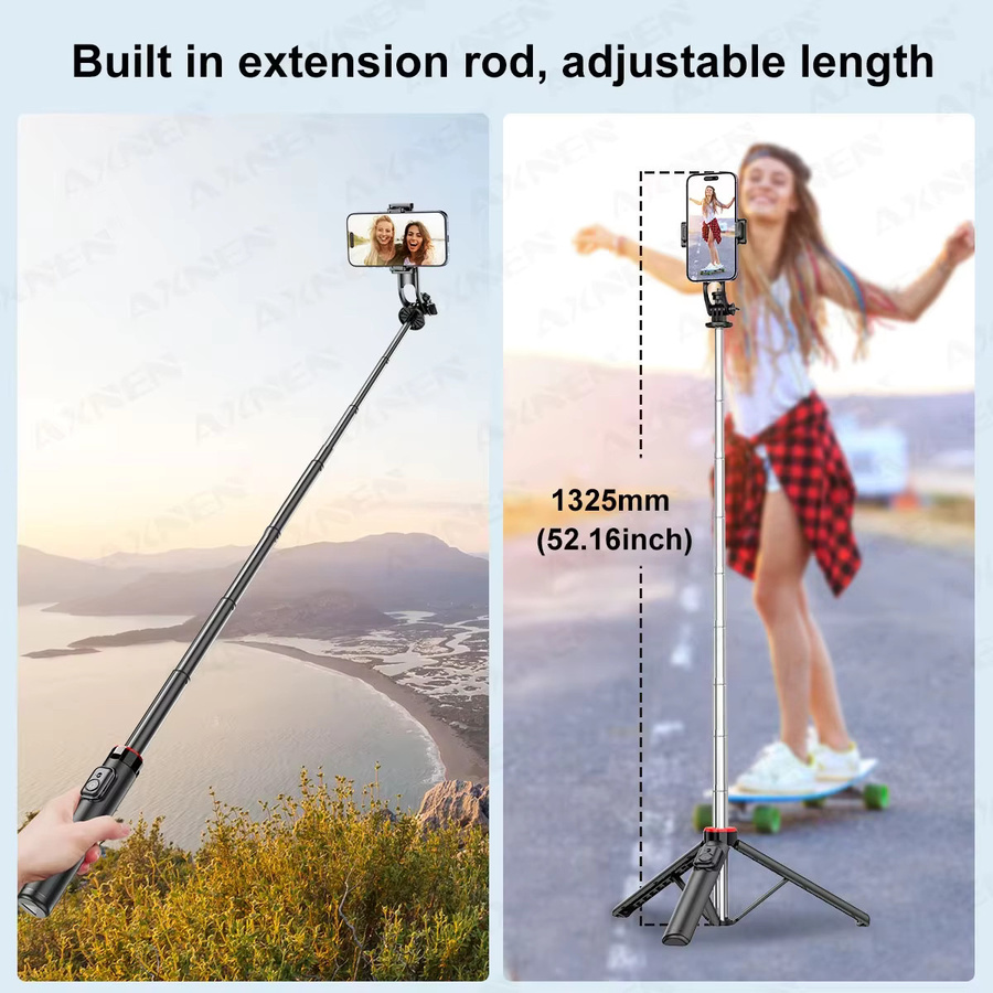 Axnen Smartphone Selfie Stick Stativ mit Bluetooth und 1/4 Zoll Anschluss für Android und iOS, Schwarz, C12/C13 - Bild 4