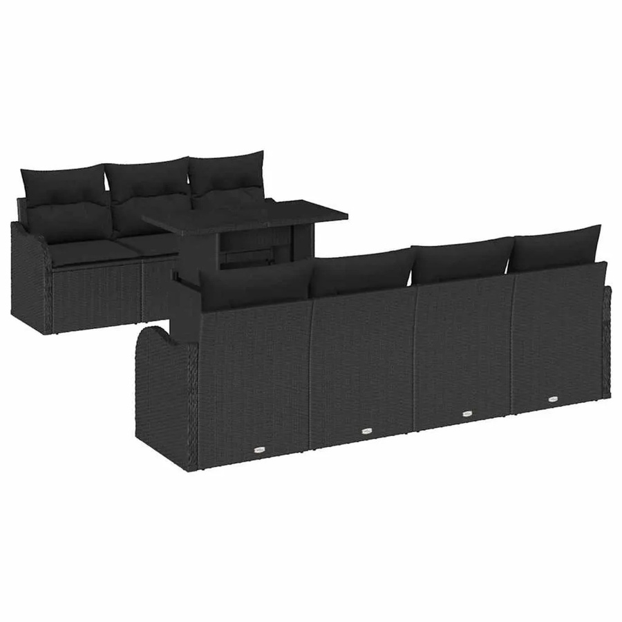 vidaXL Garten-Sofa-Set aus Poly-Rattan mit Kissen, 8-teilig, Schwarz - Bild 2