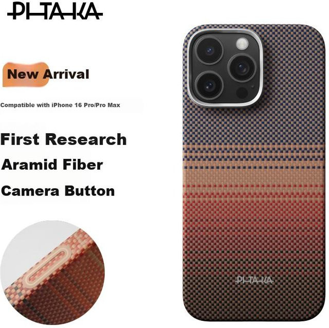 PITAKA MagSafe Kamera-Knopfhülle für Apple iPhone 16 Pro aus Kevlar Aramid in Sonnenuntergang Multicolor - Bild 1