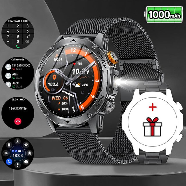 LIGE Smartwatch für Herren mit 1,7 Zoll Runddisplay, 1000mAh Akku, Bluetooth Anruffunktion, IP68 Wasserdicht, Herzfrequenzmessung und Schrittzähler, Schwarz mit Edelstahl Milanaise Armband - Bild 1
