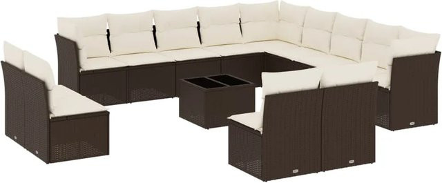 vidaXL 14-teilige Garten-Sofagarnitur aus Polyrattan in Braun mit Kissen und Stauraum - Bild 1