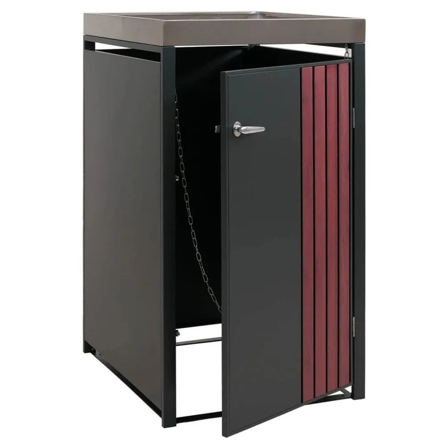 Mülltonnenverkleidung MCW-O67 mit Pflanzkasten aus Metall in Anthrazit Holzoptik Dunkel, B/T/H: 125 x 68 x 84 cm - Bild 2