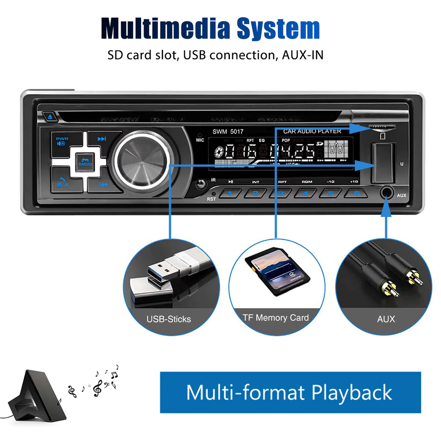 ESSGOO Universal-Autoradio mit DAB+, CD, DVD, MP3, USB, Bluetooth, SD, Aux-In und TF in Schwarz - Bild 2