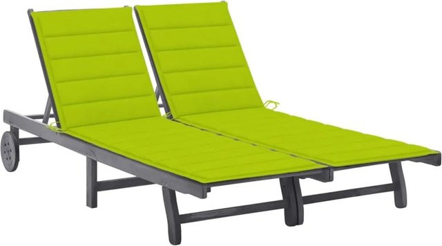 vidaXL 2-Personen-Sonnenliege aus Akazien-Massivholz mit Auflage in Grau und Hellgrün - Bild 1